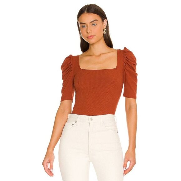 Free People Puff Shoulder Ginger Red Square Neck Top Women's Size X-Small XS - Picture 1 of 8